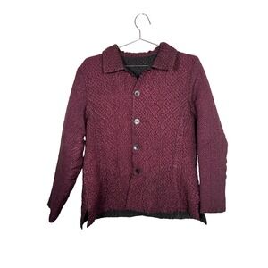 Quilted Granny Jacket Plum Purple Textured Button Front Lagenlook